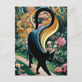 Cartão Postal Gato Preto Gustav Klimt num Jardim Flor, Arte Gato