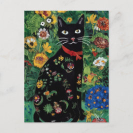Cartão Postal Gato Preto Gustav Klimt num Jardim Flor, Arte Gato