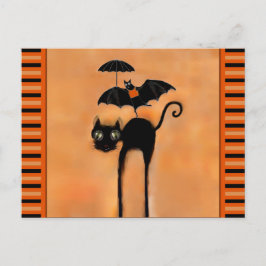 Cartão Postal Gato Preto Halloween