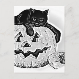 Cartão Postal Gato Preto Laranja Abóbora Halloween