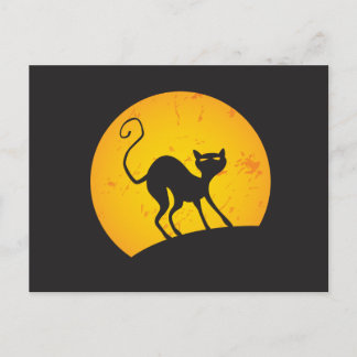 Cartão Postal Gato preto - lua amarela