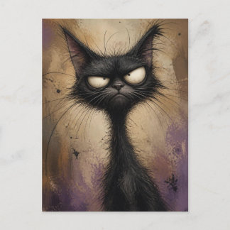 Cartão Postal Gato Preto Mal-Humorado Engraçado Arte Temperament