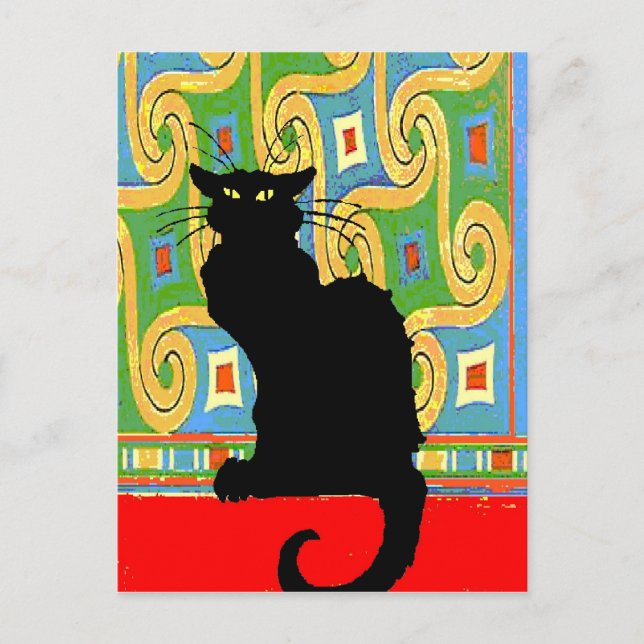 Cartão Postal Gato Preto na Carteira de Abstrato (Frente)