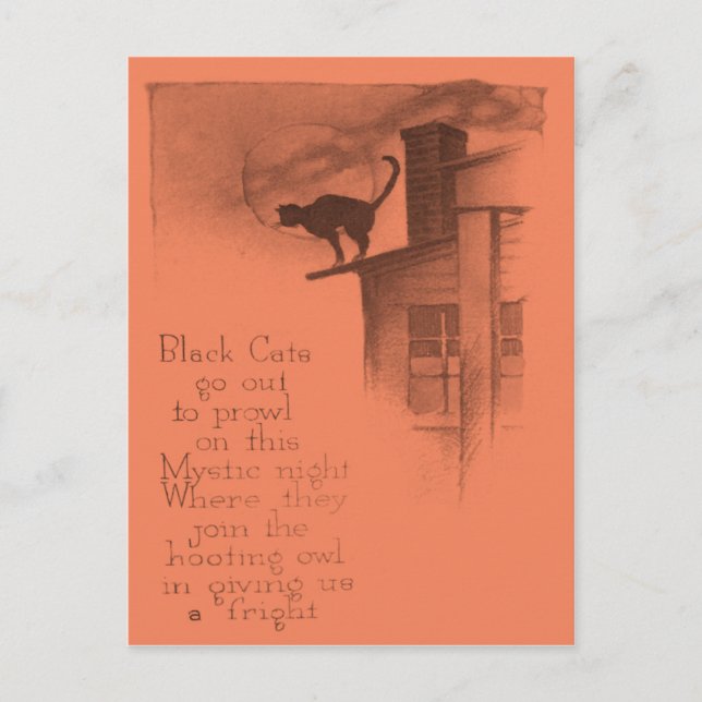 Cartão Postal Gato Preto no Telhado Lua Cheia (Frente)