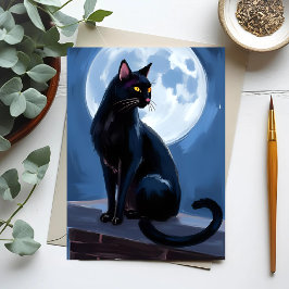 Cartão Postal Gato Preto | Pintura de Pet Full Moon