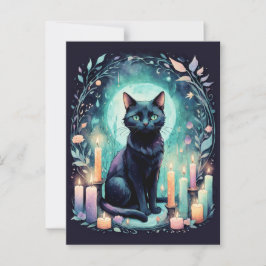 Cartão Postal Gato Preto Por Luz De Vela