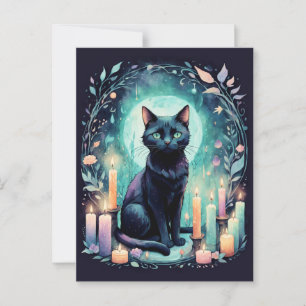 Cartão Postal Gato Preto Por Luz De Vela