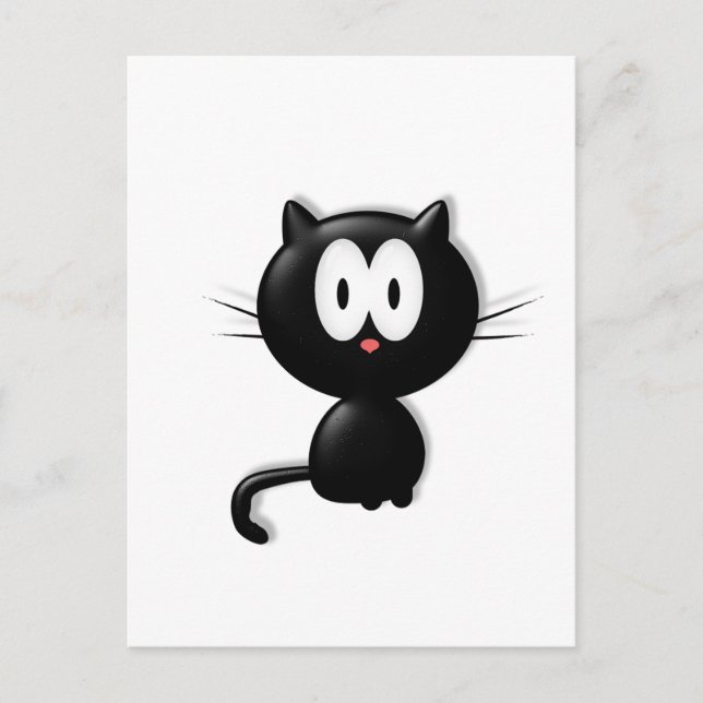 Cartão Postal Gato Preto sobre fundo branco (Frente)