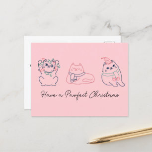 Cartão Postal Gato Rosa Fofo Natal Obrigado