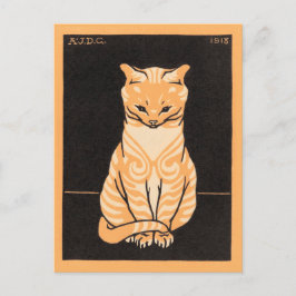 Cartão Postal Gato Sentado - Julie de Graag - arte de xilogravur