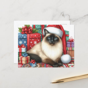Cartão Postal Gato Siamês de Natal Festa de Natal
