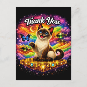 Cartão Postal Gato Siames do Arco-Íris Cósmico do Espaço Exterio