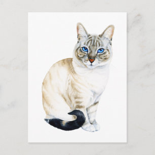 Cartão Postal Gato Siamês Lynx Point Aquarela Pintada à Mão