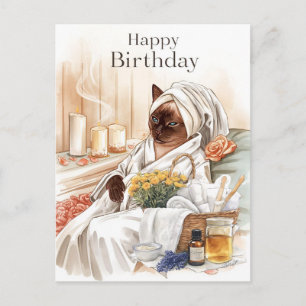 Cartão Postal Gato Siames no Aniversário do Spa