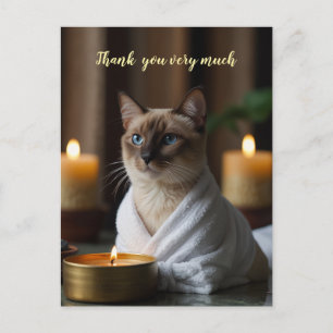Cartão Postal Gato Siames no spa muito obrigado
