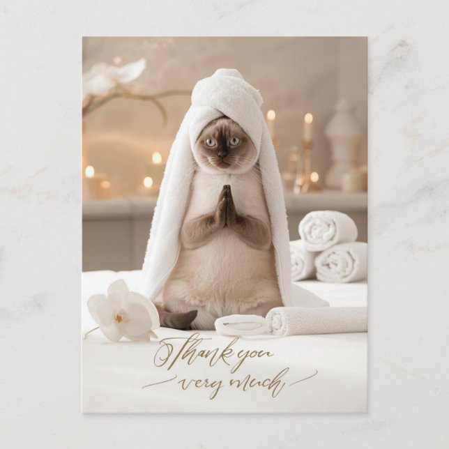 Cartão Postal Gato Siames no Spa Obrigado  (Frente)