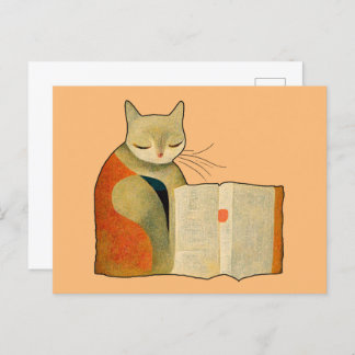 Cartão Postal Gato Simples Lendo um Livro