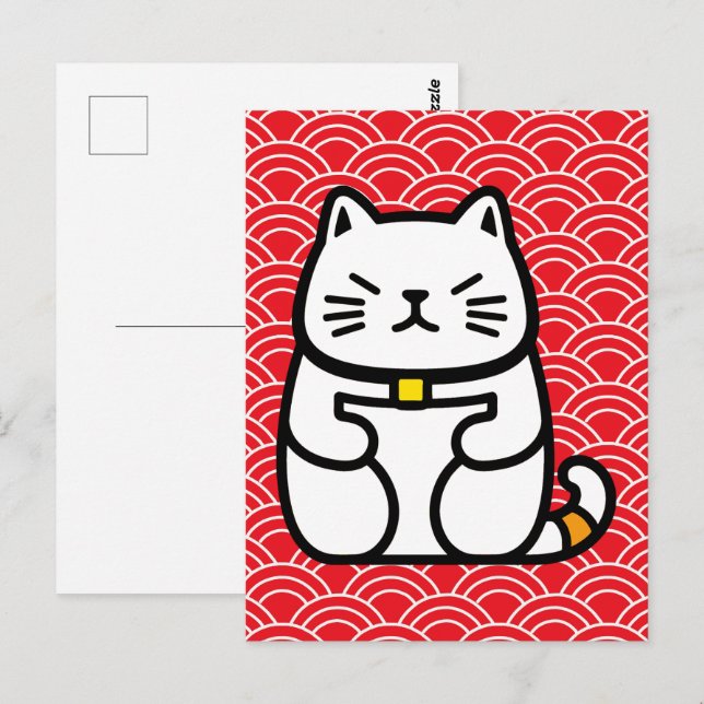 Cartão Postal Gato Sortudo Japonês ou Maneki-Neko (Frente/Verso)