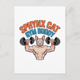 Cartão Postal Gato Sphynx Companheiro de Academia Ilustração em