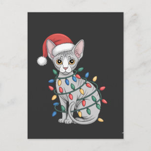 Cartão Postal Gato Sphynx Vestindo um Chapéu de Papai Noel e Env