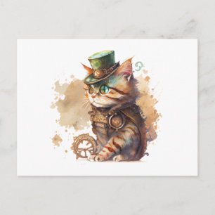 Cartão Postal Gato Steampunk Adorável e Fofo