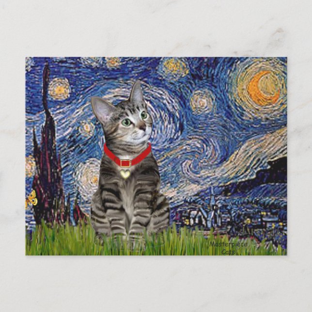Cartão Postal GATO (Tabby2) - Noite Estrelada (Frente)