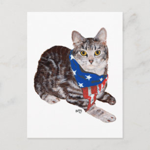 Cartão Postal Gato Tabby Americano de Pelo Curto Patriótico
