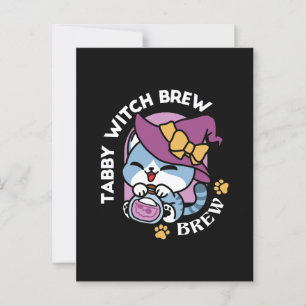 Cartão Postal Gato Tabby de Halloween – Chapéu de Bruxa e Arte d