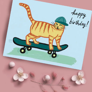 Cartão Postal Gato Tabby de Skate HAPPY BIRTHDAY