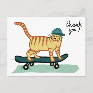 Cartão Postal Gato Tabby de Skate THANK YOU
