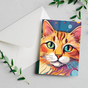 Cartão Postal Gato Tabby Laranja   Pintura Colorida Contemporâne