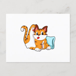 Cartão Postal Gato tigre com travesseiro