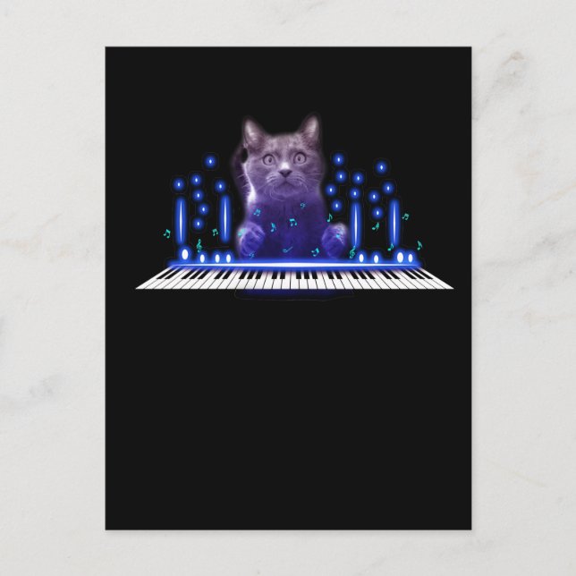 Cartão Postal Gato Tocando Piano Teclado Gatinho Fofo Pet (Frente)