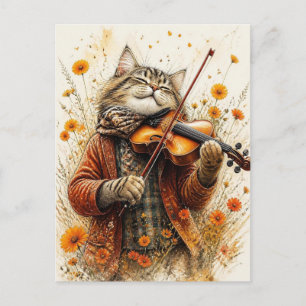 Cartão Postal Gato Tocando Violino