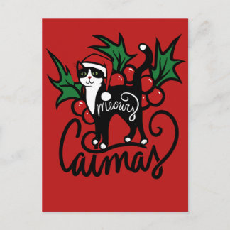 Cartão Postal Gato Tuxedo de Natal