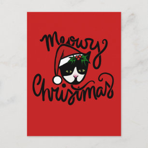 Cartão Postal Gato Tuxedo de Natal