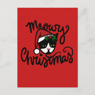 Cartão Postal Gato Tuxedo de Natal