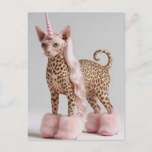 Cartão Postal Gato Unicórnio Leopardo Glam em Saltos de Pelúcia