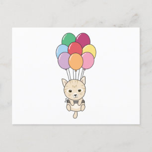 Cartão Postal Gato Voa Com Balões Coloridos