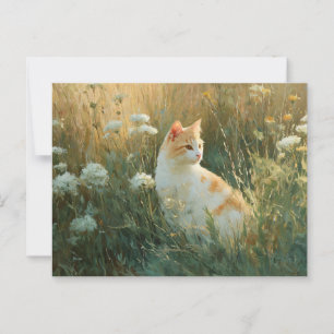 Cartão Postal Gato Whimsso num Campo de Flor Selvagem