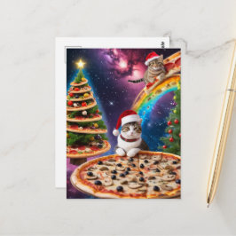 Cartão Postal Gatos Adoráveis de Pizza de Natal