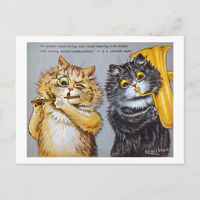 Cartão Postal Gatos amantes da música, Louis Wain (Frente)