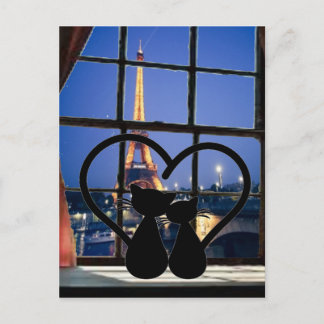 Cartão Postal gatos    apaixonados em paris