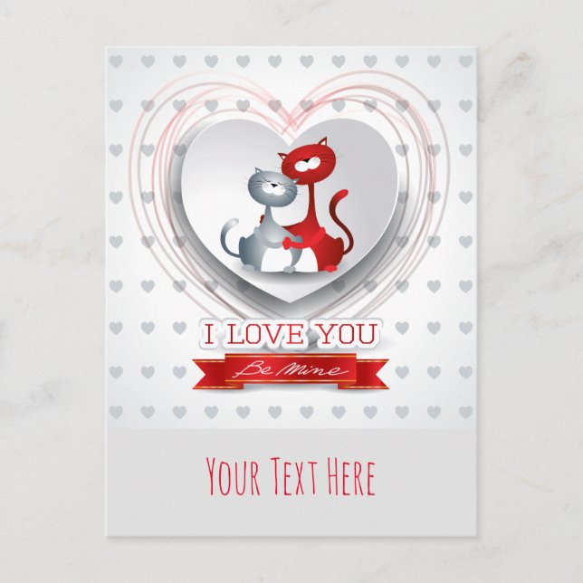 Cartão Postal Gatos apaixonados por coração (Frente)