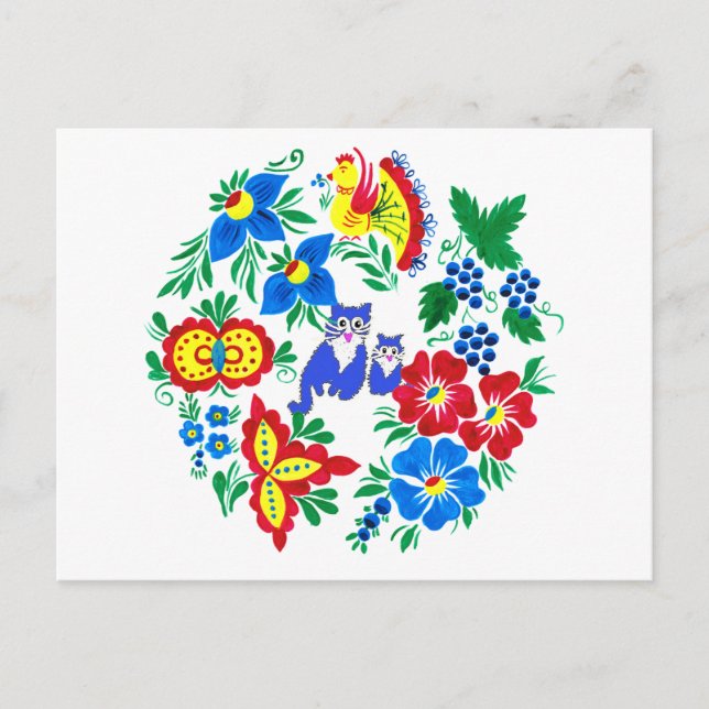 Cartão Postal Gatos Azuis, Arte Folclórica  (Frente)