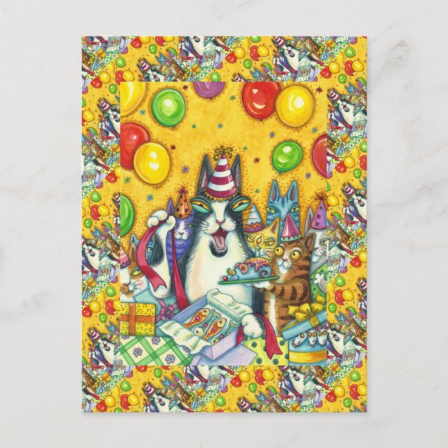 CARTÃO POSTAL GATOS, BEBÊS GATOS, RATOS, ANIVERSÁRIO ENGRAÇADO (Frente)