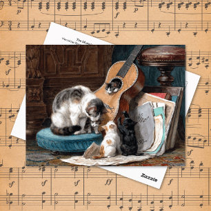 Cartão Postal Gatos Brincando com Guitarra Henriëtte Ronner-Knip