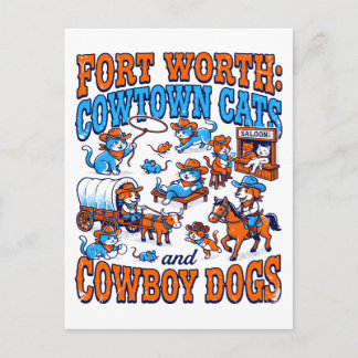 Cartão Postal Gatos Cowtown e Cães Cowboy de Fort Worth