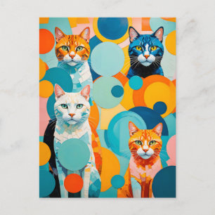 Cartão Postal Gatos Cubistas Vibrantes Pintura
