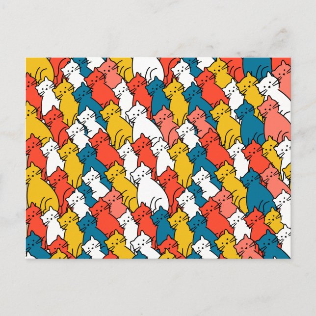 Cartão Postal Gatos curiosos coloridos (Frente)